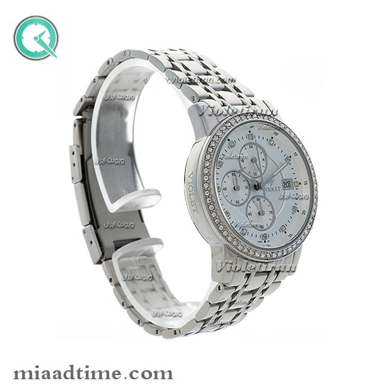 ساعت ویولت Violet زنانه کرنوگراف گرد دور نگین فلزی استیل صفحه سفید مدل 0376L جدیدترین مدل ساعت زنانه ویولت